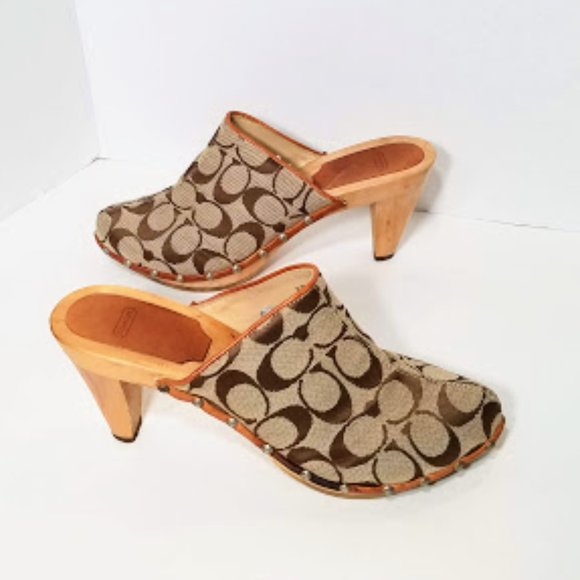 Coach Shoes - VINTAGE COACH FELICITY SIGNATURE WOODEN HEEL CLOGS